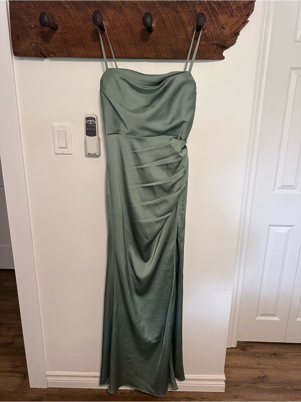 Azazie Matcha Green Stretch Satin Bridesmaid Dress Size 4